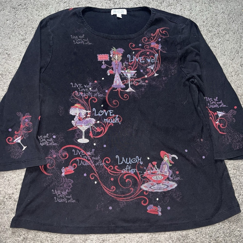 Cactus Made in USA Live Laugh Love 3/4-Sleeve Cotton Top Medium Ed Hardy Style